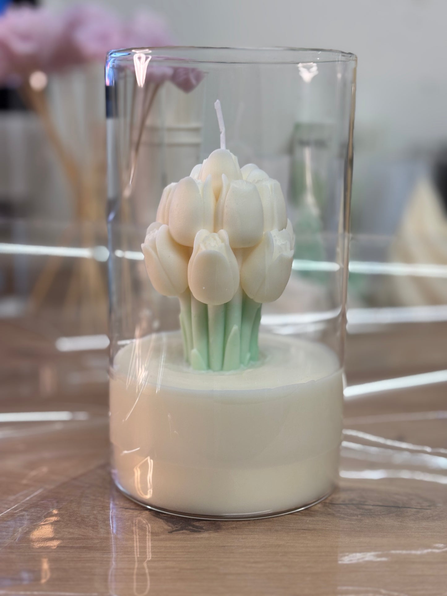 Kerze im Glas Tulpenstrauss