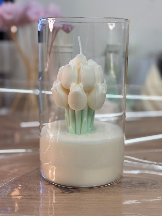 Kerze im Glas Tulpenstrauss